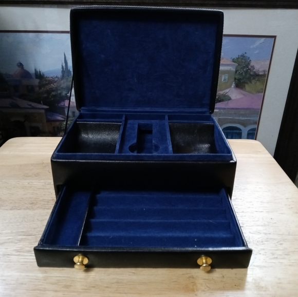 💍Vintage Blue Leather & Velvet Jewelry Box. With Draw,Size - Picture 9 of 16